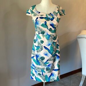 AXEL tropical leaf sheath special occasion dress cap sleeve cold shoulder 38 / 6